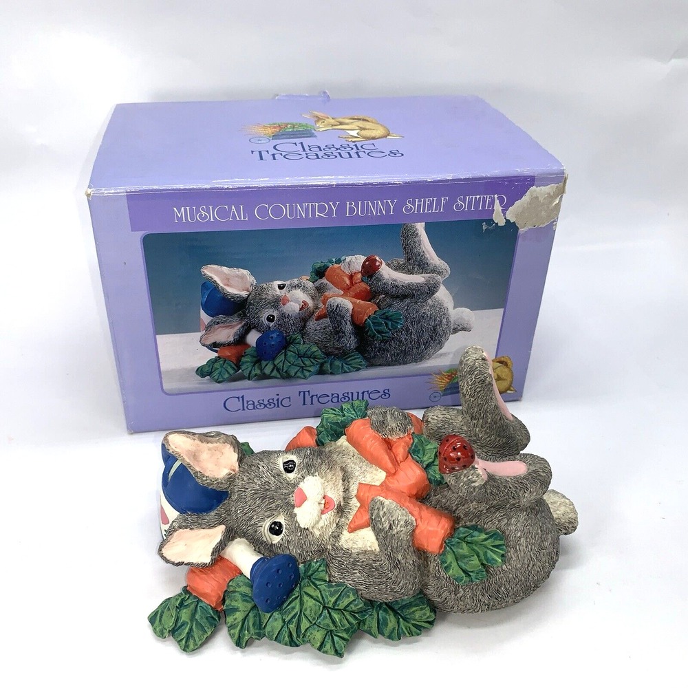 Vintage Musical Country Bunny Shelf Sitter Classic Treasures Figurine‎ Music Box